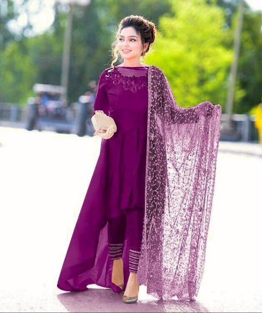 Designer Purple embroidery Work Anarkali Suit