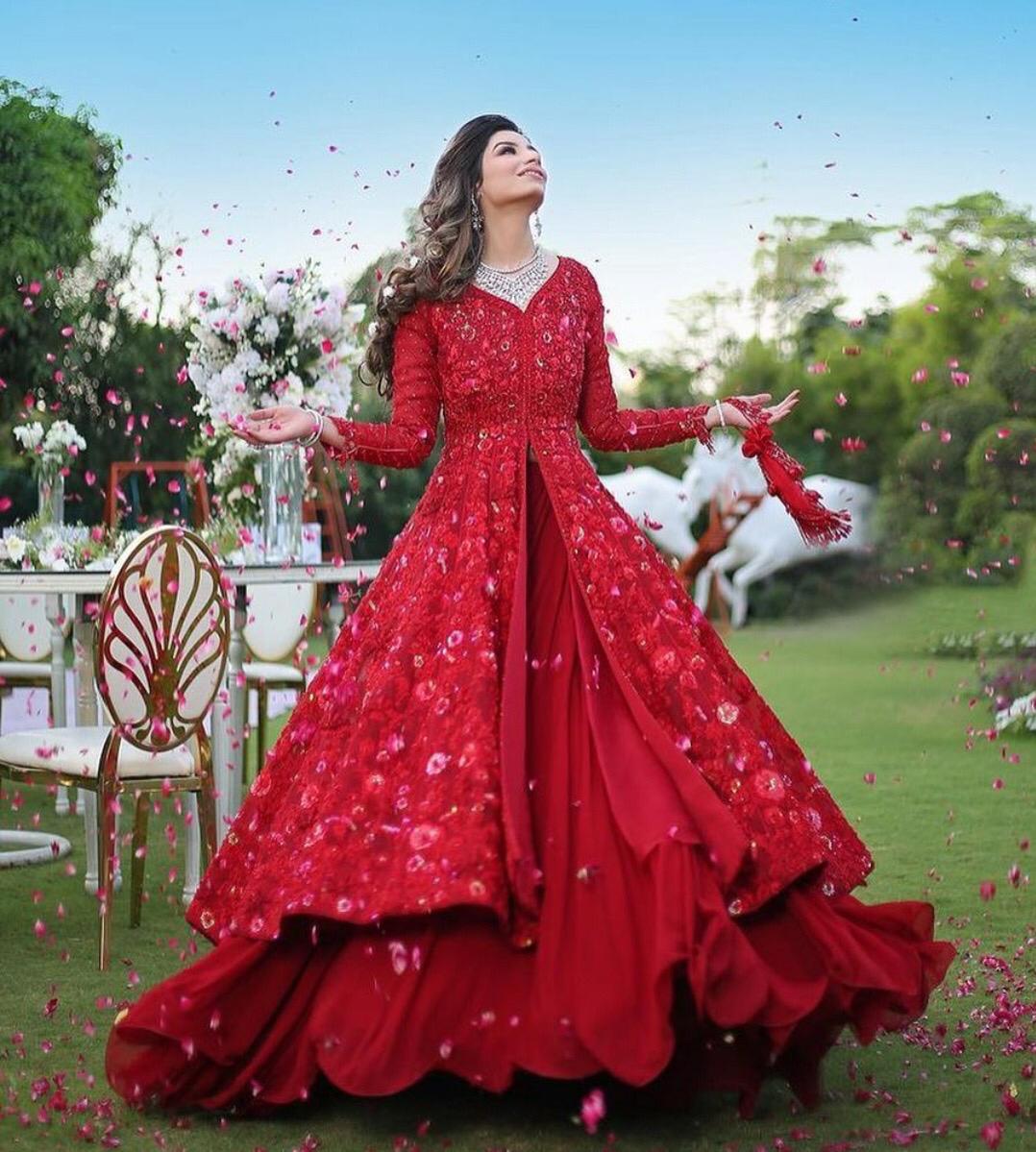 Latest Beautiful Red Color Lehenga Style Gown