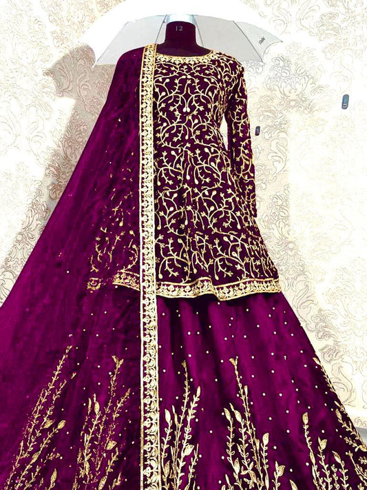 Designer Wine Top With Lehenga