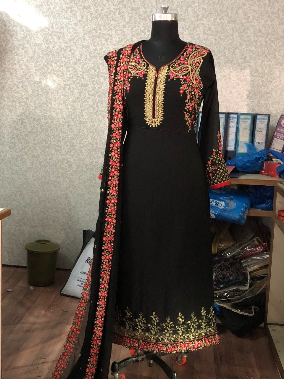 Drasht Dhami Designer black Color Embroidered Work Straight Salwar Suit