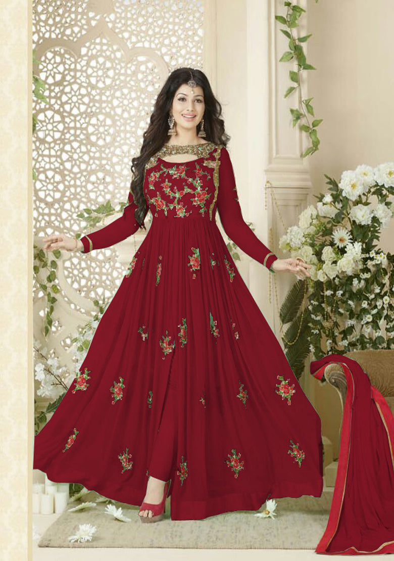 Ayesha Takia Designer Beautiful Red Flower Printed Long Anarkali Suit