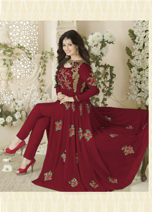 Ayesha Takia Designer Beautiful Red Flower Printed Long Anarkali Suit