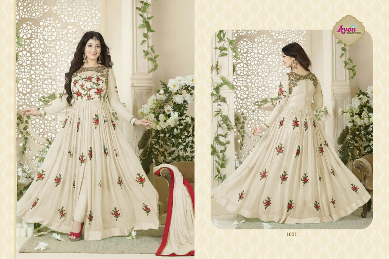 Ayesha Takia Designer Beautiful Off White Flower Printed Long Anarkali Suit