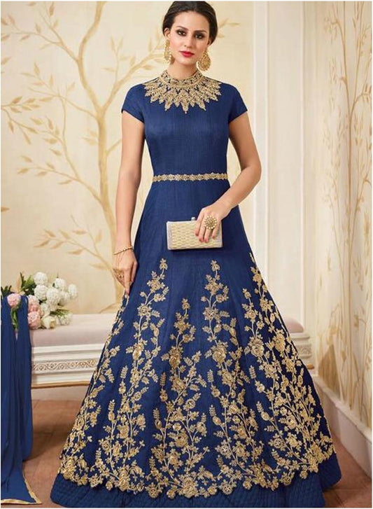 Designer Blue Taffeta Silk Anarkali Suit