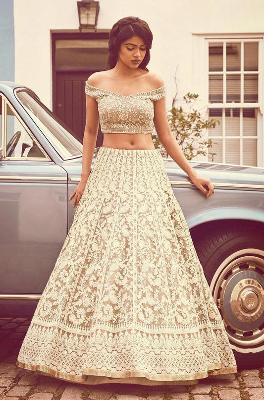 White Colored Embroidered Work Attractive Party Wear Lehenga Choli