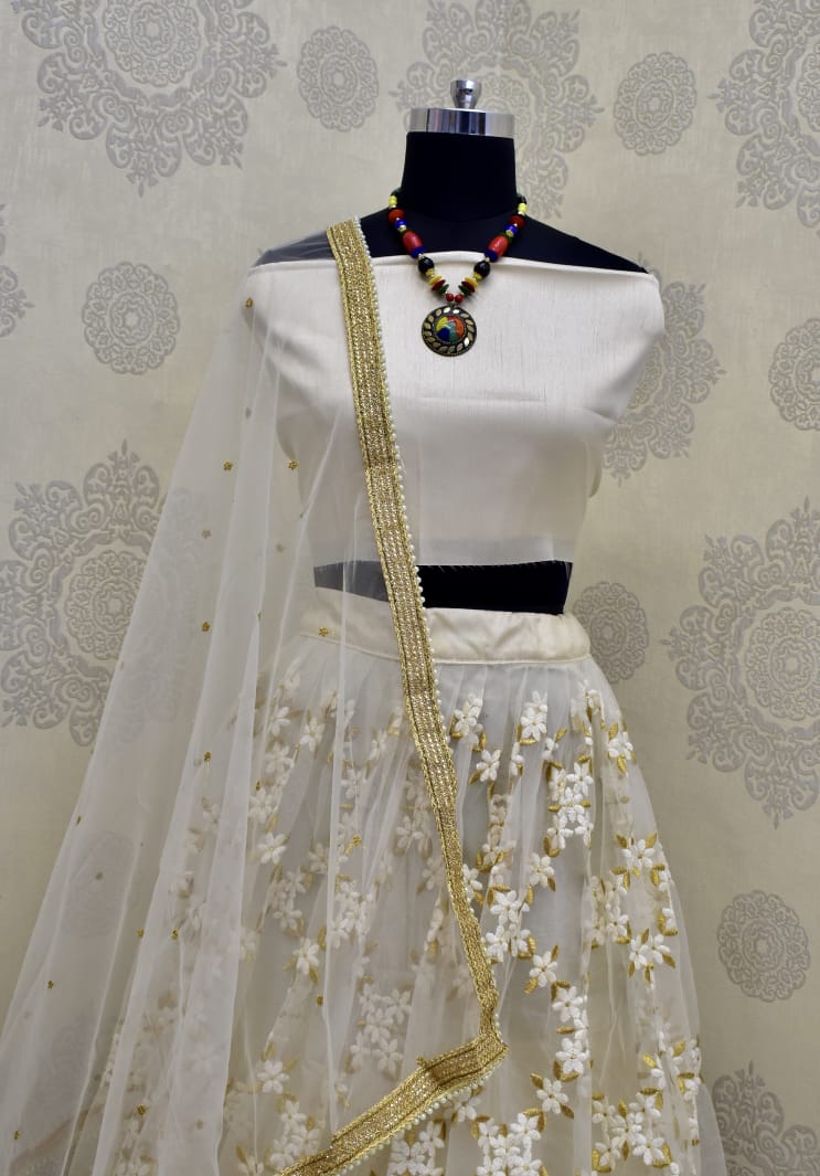 New Latest Cream Color  Embroidery Work Lehenga Choli