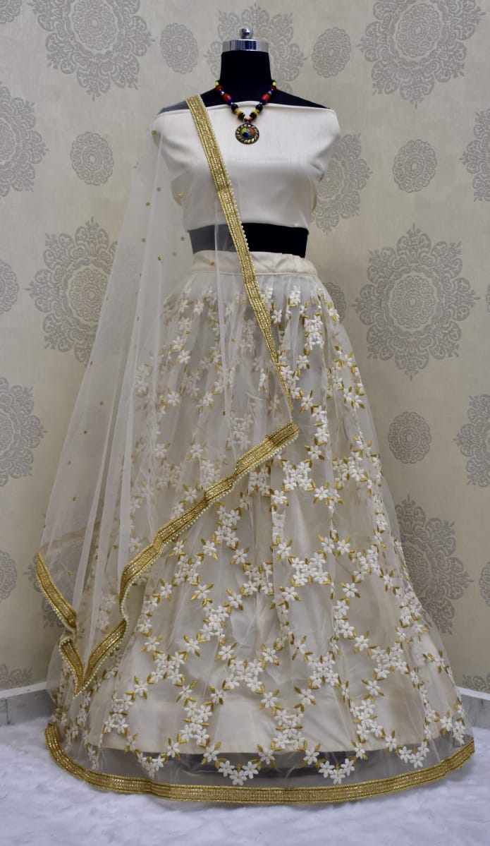 New Latest Cream Color  Embroidery Work Lehenga Choli