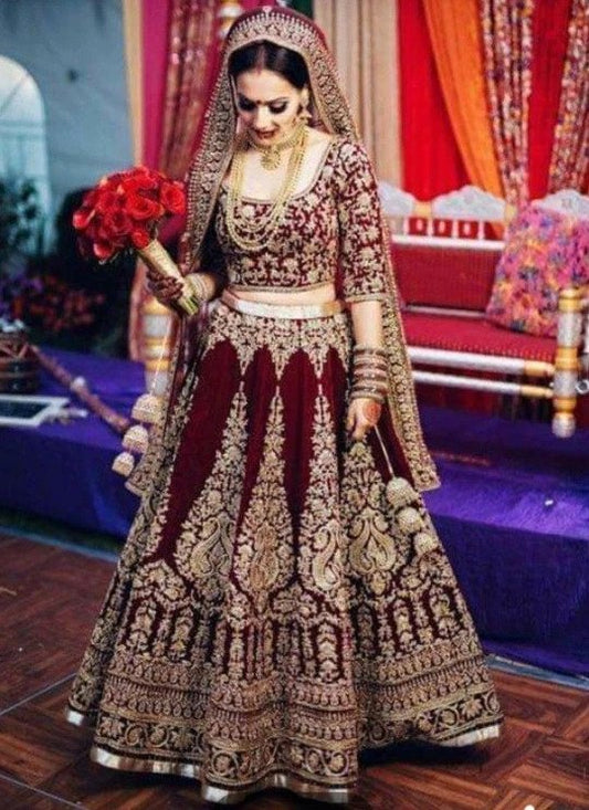 Designer Maroon Color Wedding Wear Lehenga Choli