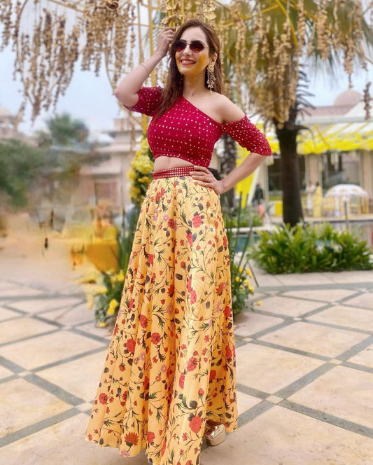 Rani And Orange Color Lehenga