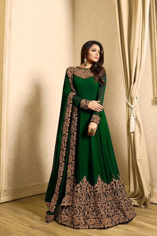 Drashti Dhami Faux Georgette Anarkali Suit In Green Colour