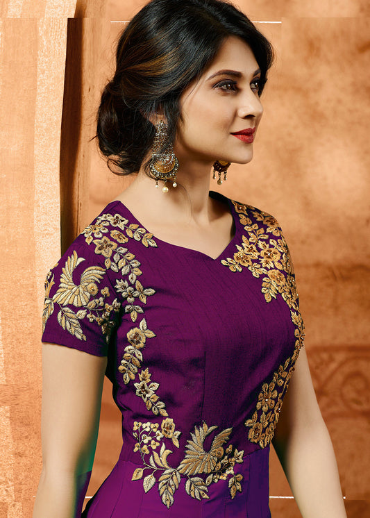 Jennifer Winget Purple Georgette Party Wear Embroidered Anarkali Suit