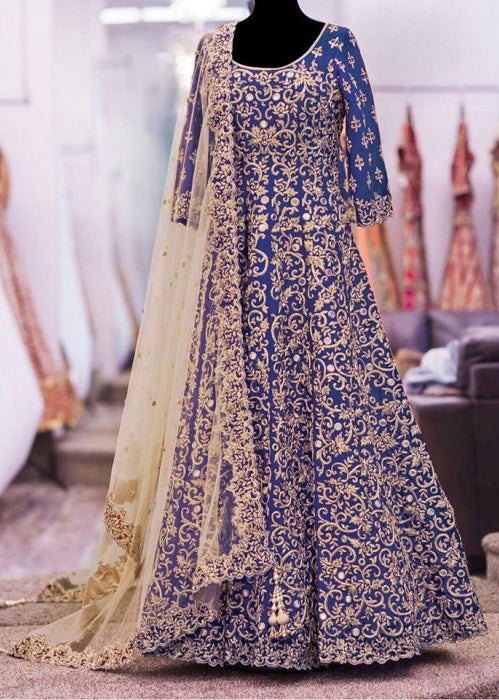 Designer Blue Embroidery Work Semi-Stitched Wedding Salwar Suit