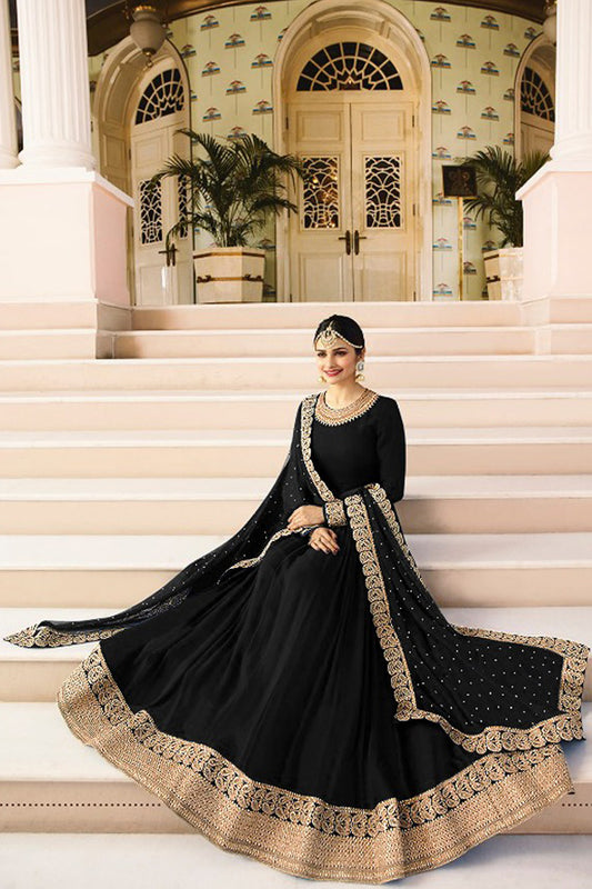 Vinay Faux Georgette Black Color Stone Work Anarkali Suit