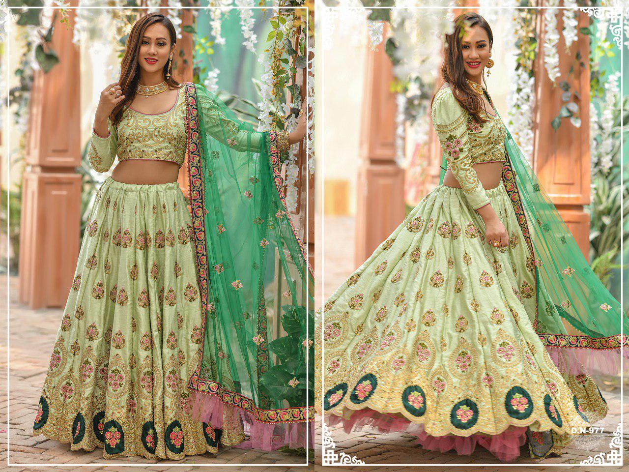 Adda Silk Heavy Bridal Lehenga In Olive Green