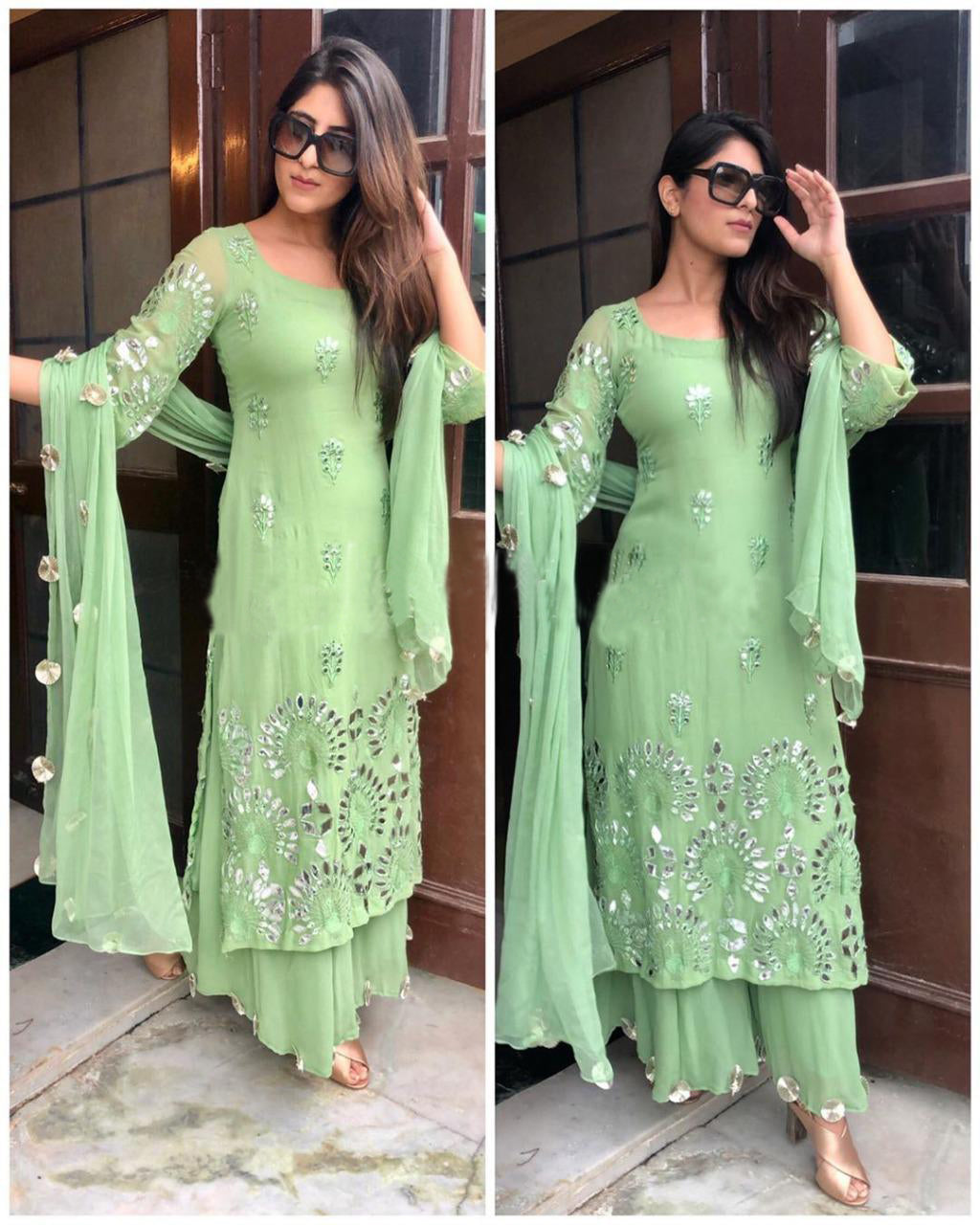 Yankita Kapoor Light Green Color Georgette Top with Palazo