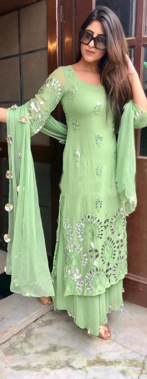 Yankita Kapoor Light Green Color Georgette Top with Palazo