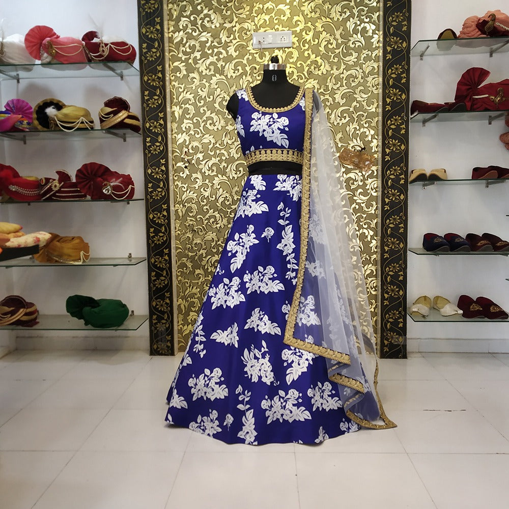 Party Wear Blue Color Taffeta Silk Lehenga