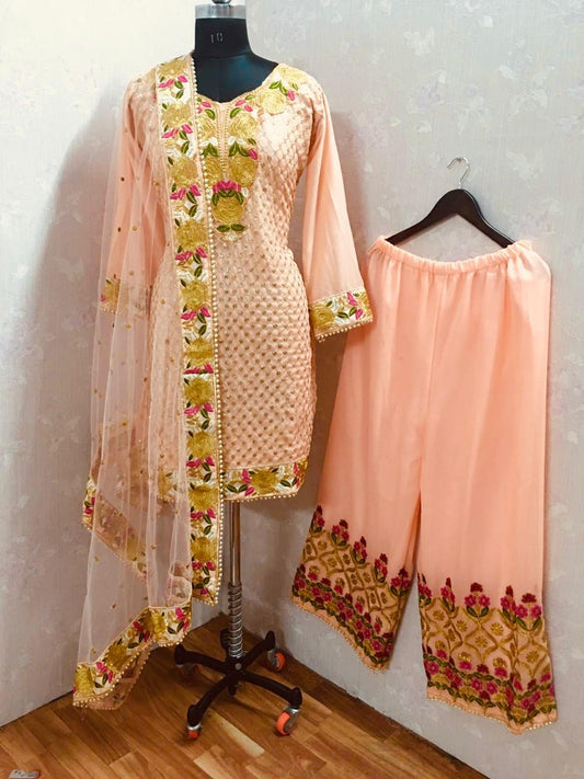 Good Quality Georgette Top With Beautiful Fully Embroidered Georgette Palazzo