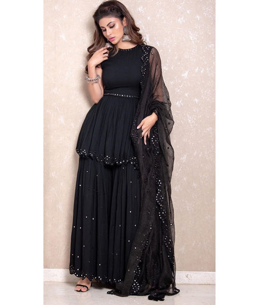 Mouni Roy Stunning Black Colored Bollywood Sharara Suit