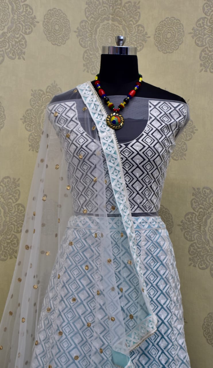 Beautiful New Sky Blue Color Party Wear Lehenga Choli