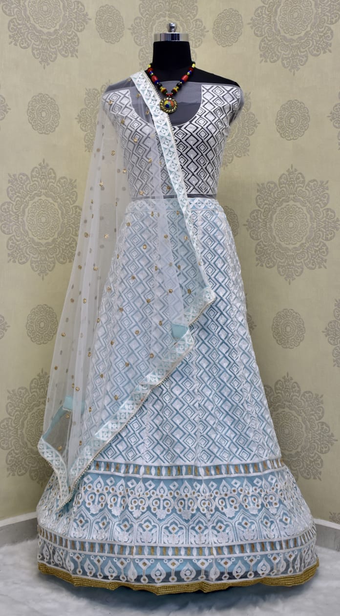 Beautiful New Sky Blue Color Party Wear Lehenga Choli