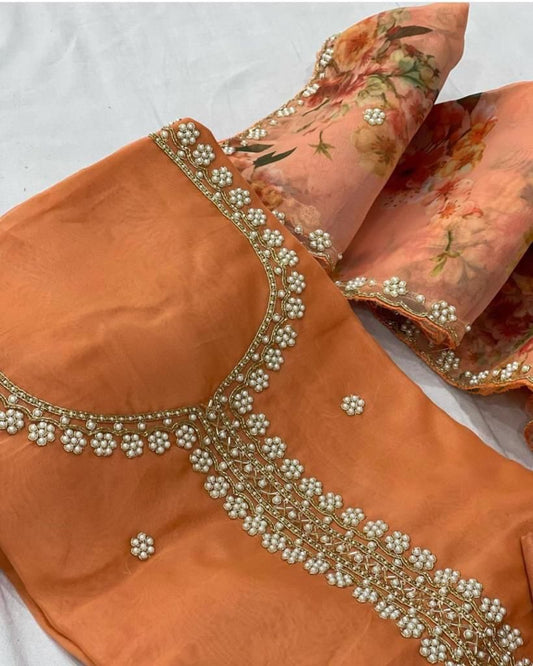 Orange Color Designer Hand Work cotton Salwar Suit for Ladies