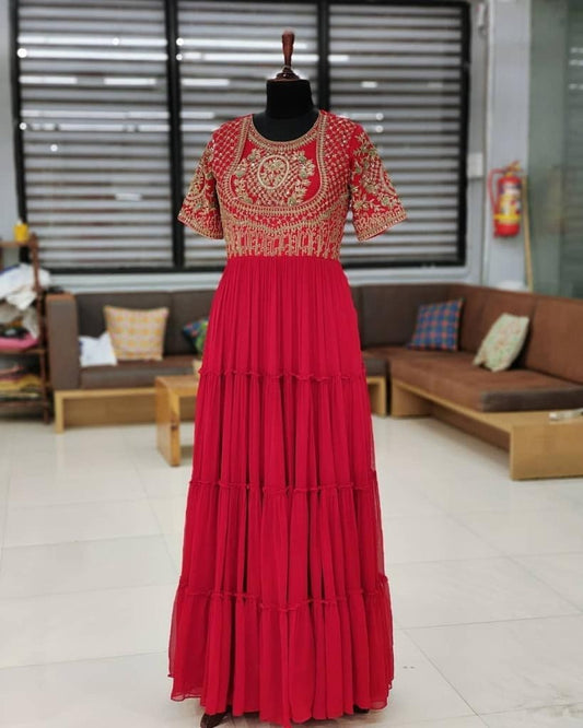 Heavy Georgette With Embroidery Pink color Gwon