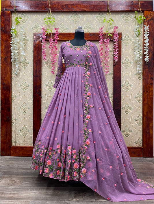 Faux Georgette Light Purple GOWN