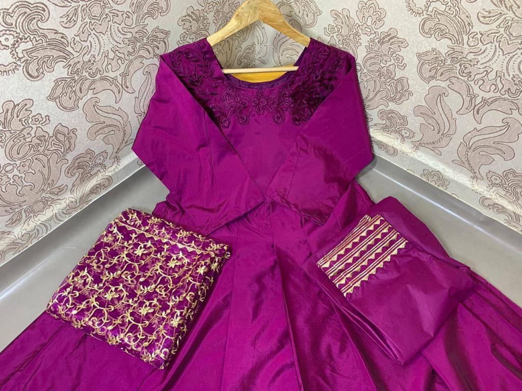 Designer Purple embroidery Work Anarkali Suit