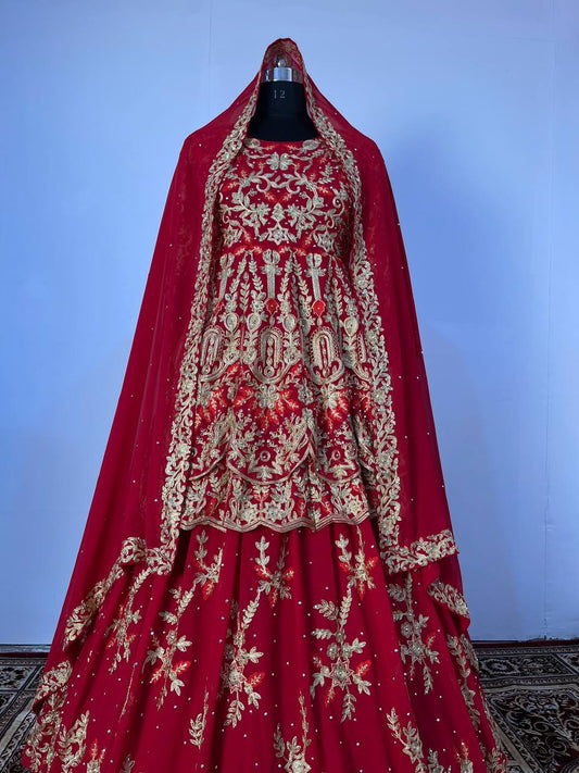 Designer Red Colour Heavy Georgette Fabric Thread And Sequence Work Lehenga With Dupatta