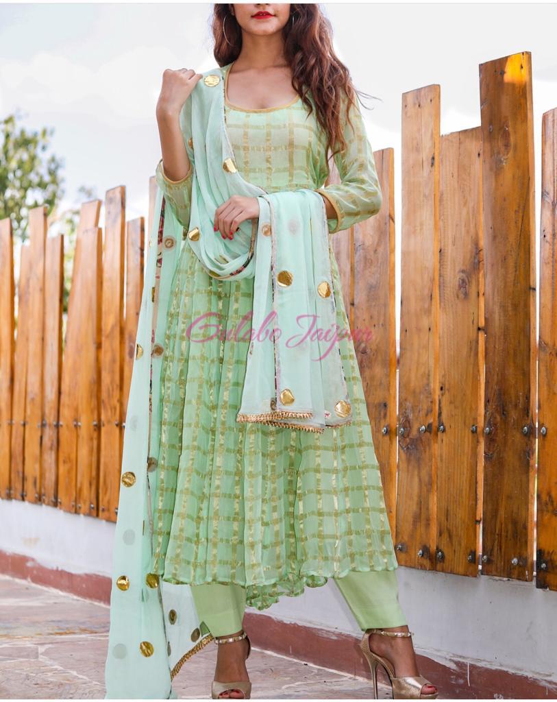 Elegant Party Wear Light Green Color Suit