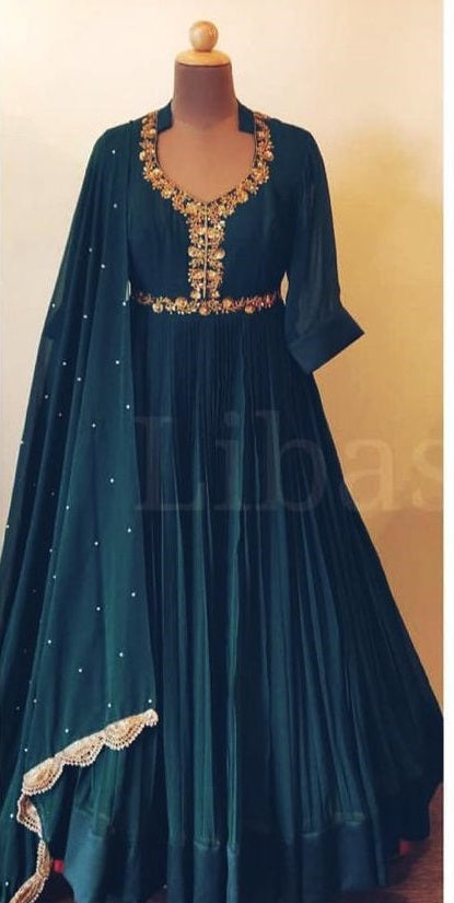 Elegant Rama Colored Georgette Long Gown