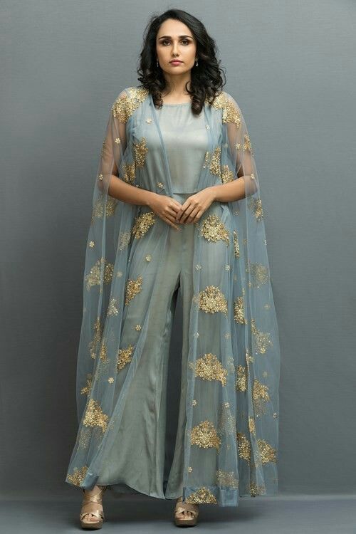 Fancy Exotic Grey Top With Sharara With Long Koti