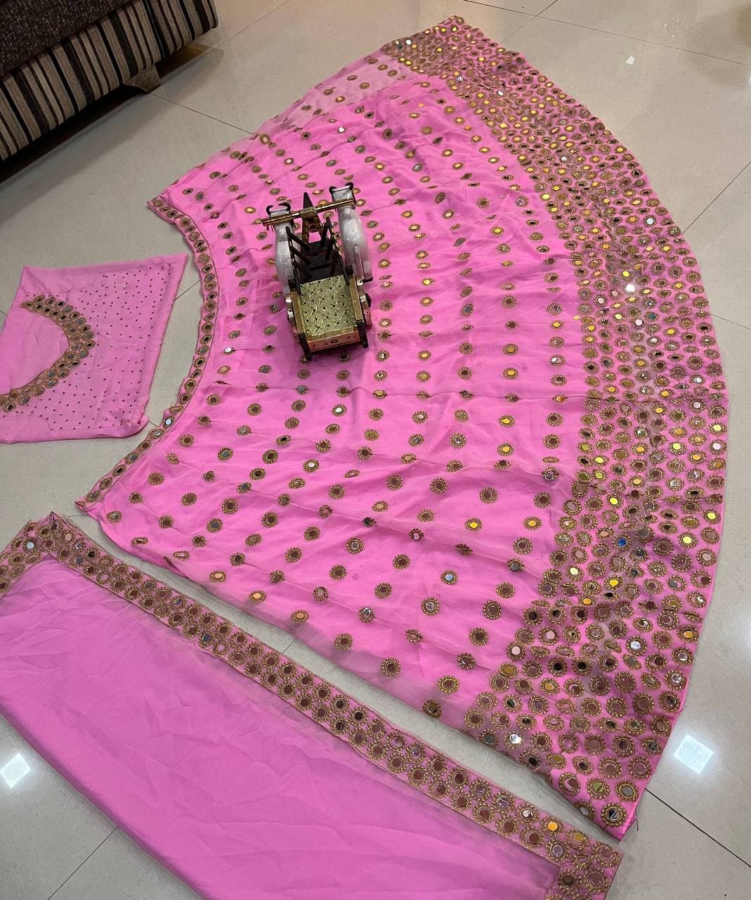 Gorgeous Pink Mirror Work Designer Lehenga