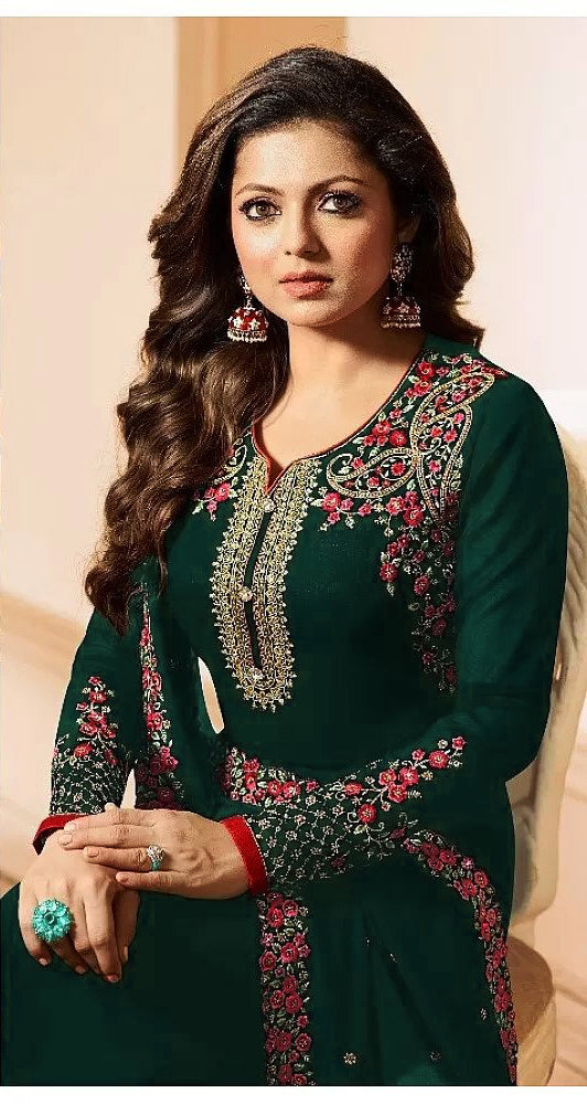 Drasht Dhami Designer green Color Embroidered Work Straight Salwar Suit