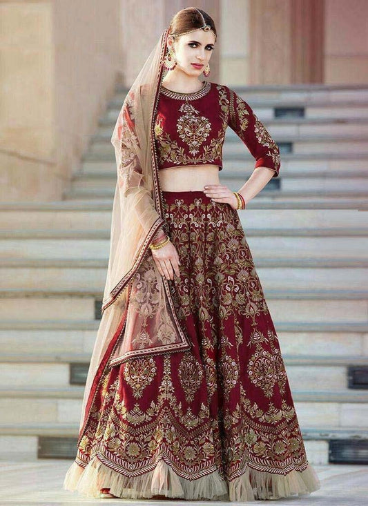 Heavy Embroidery Maroon Color Lehenga Choli