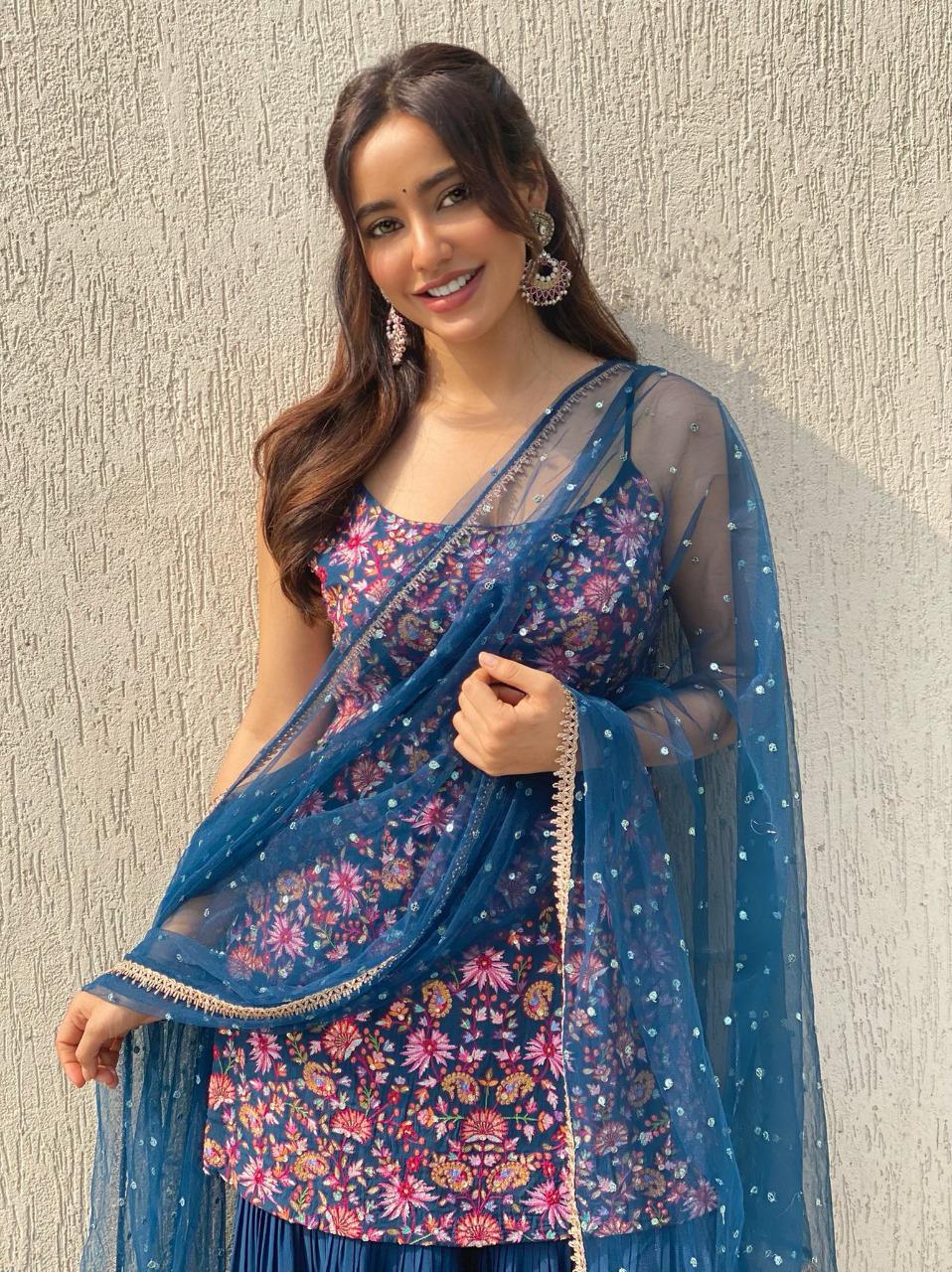 Heavy Georgette Blue Color Sharara Suit