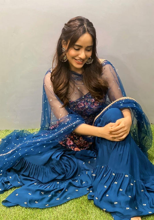 Heavy Georgette Blue Color Sharara Suit