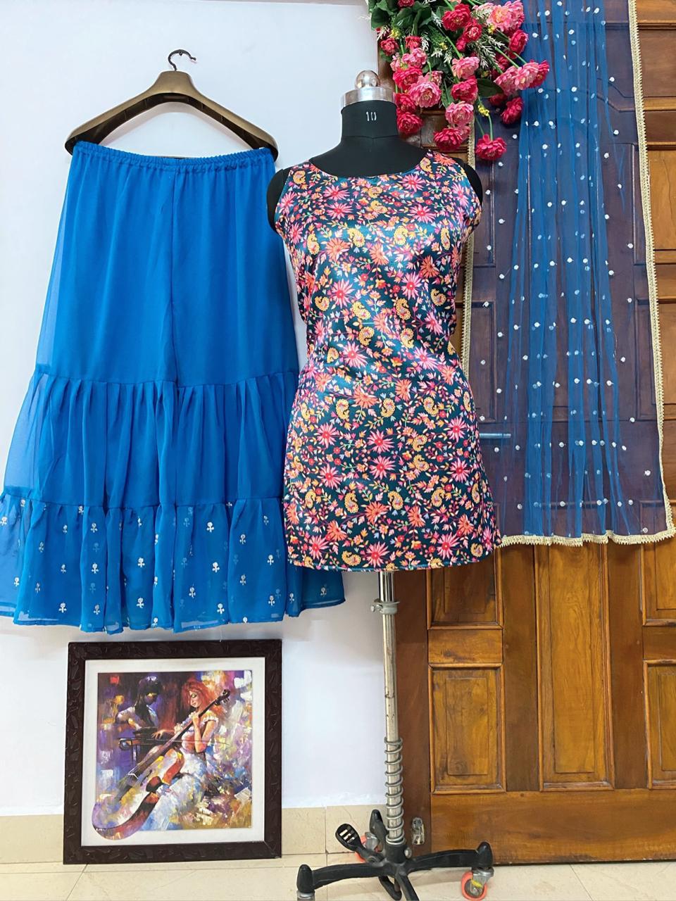 Heavy Georgette Blue Color Sharara Suit
