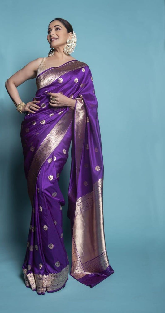 : Bollywood Purple Color Banarasi Silk Saree