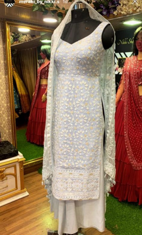 Heavy New White Color Georgette Embroidery Work Daress