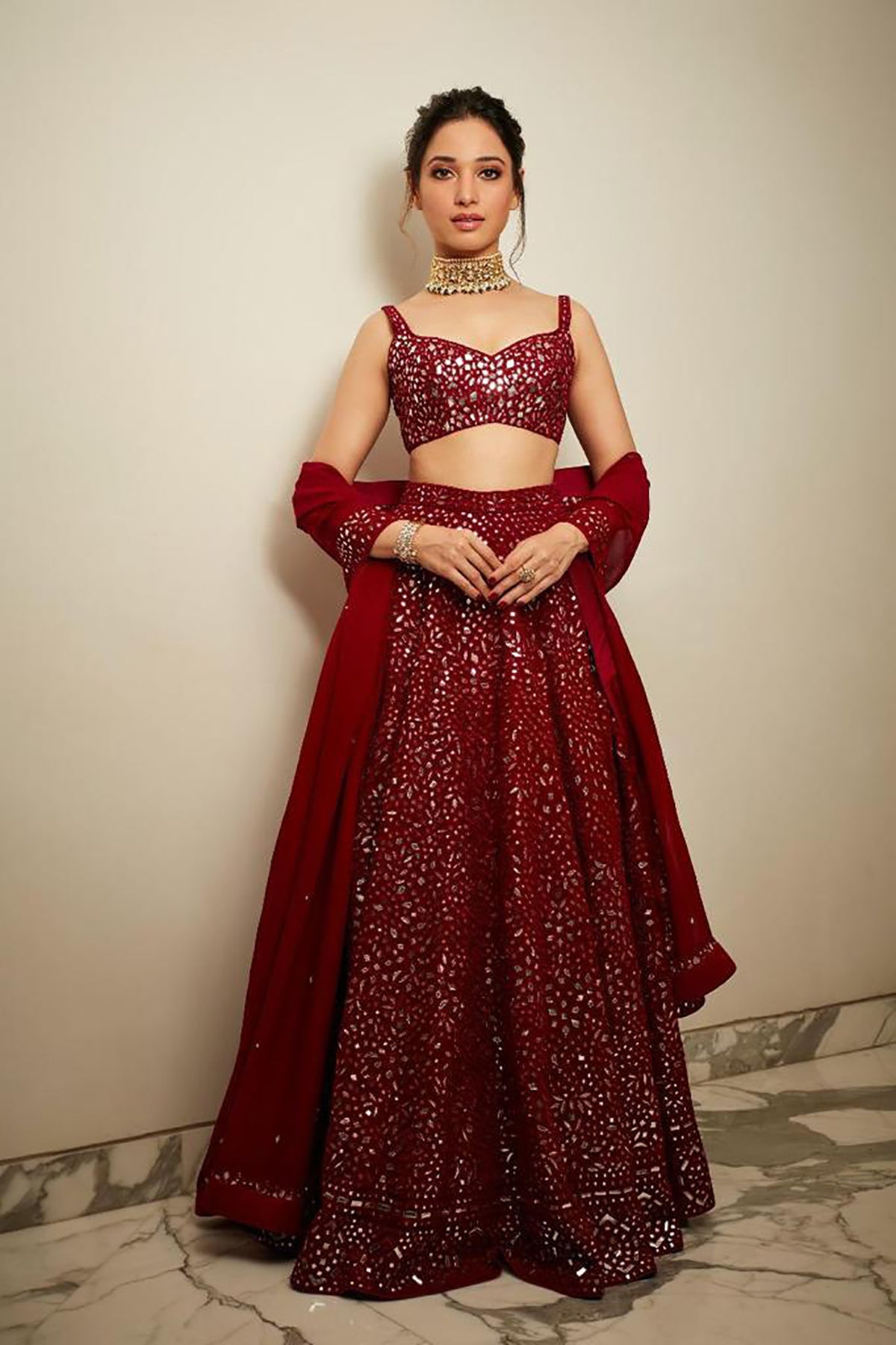 Embroidery Work Maroon Color Lehenga In Bollywood