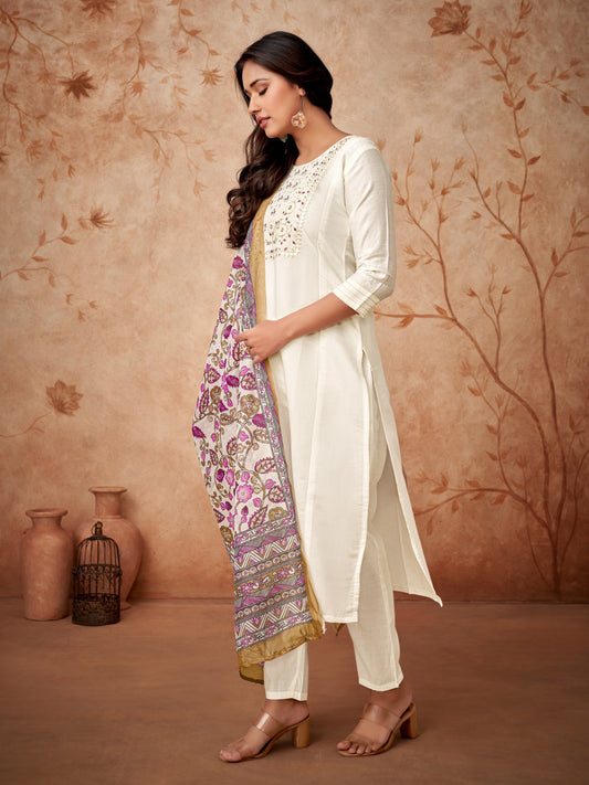 ASHIKA VISCOSE CHANDERI GOEGEOUS EMBROIDERY WORK KURTA SET