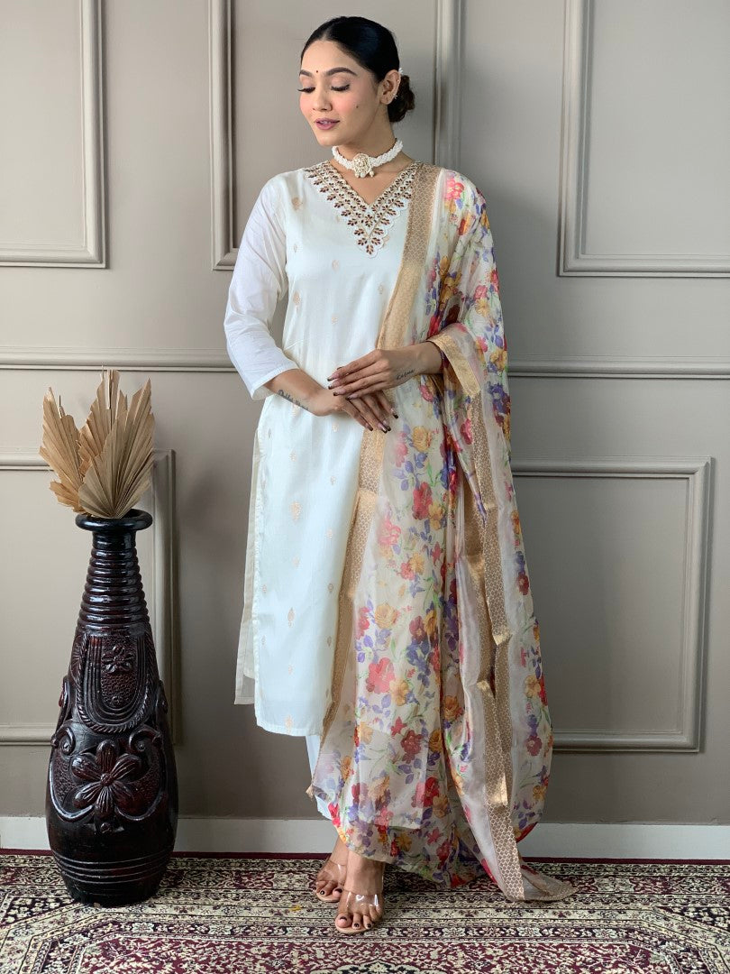 Off White Kurta Suit Sets  For Women