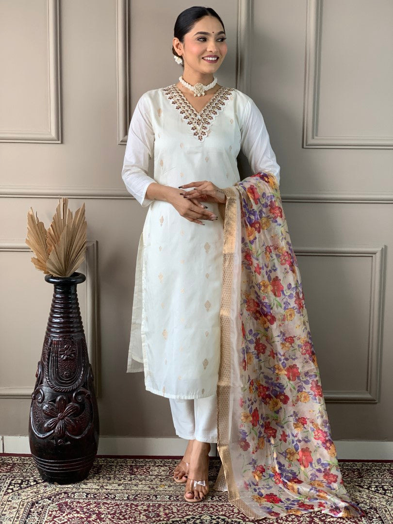 Off White Kurta Suit Sets  For Women