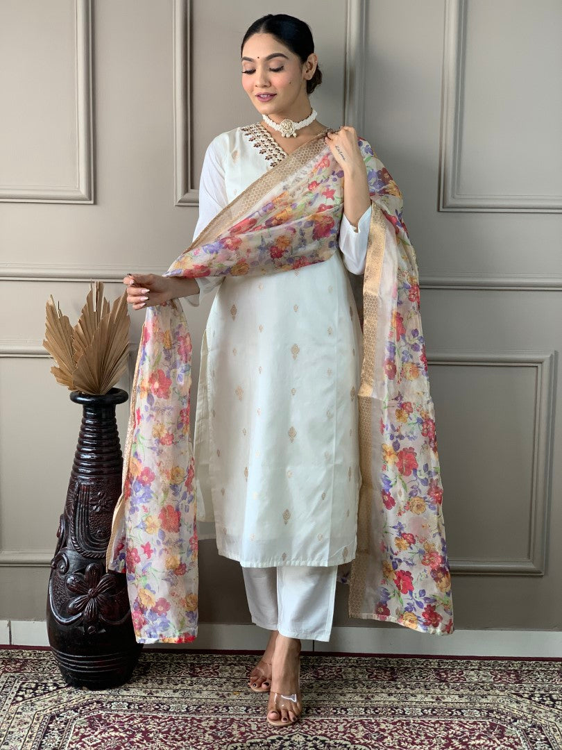 Off White Kurta Suit Sets  For Women