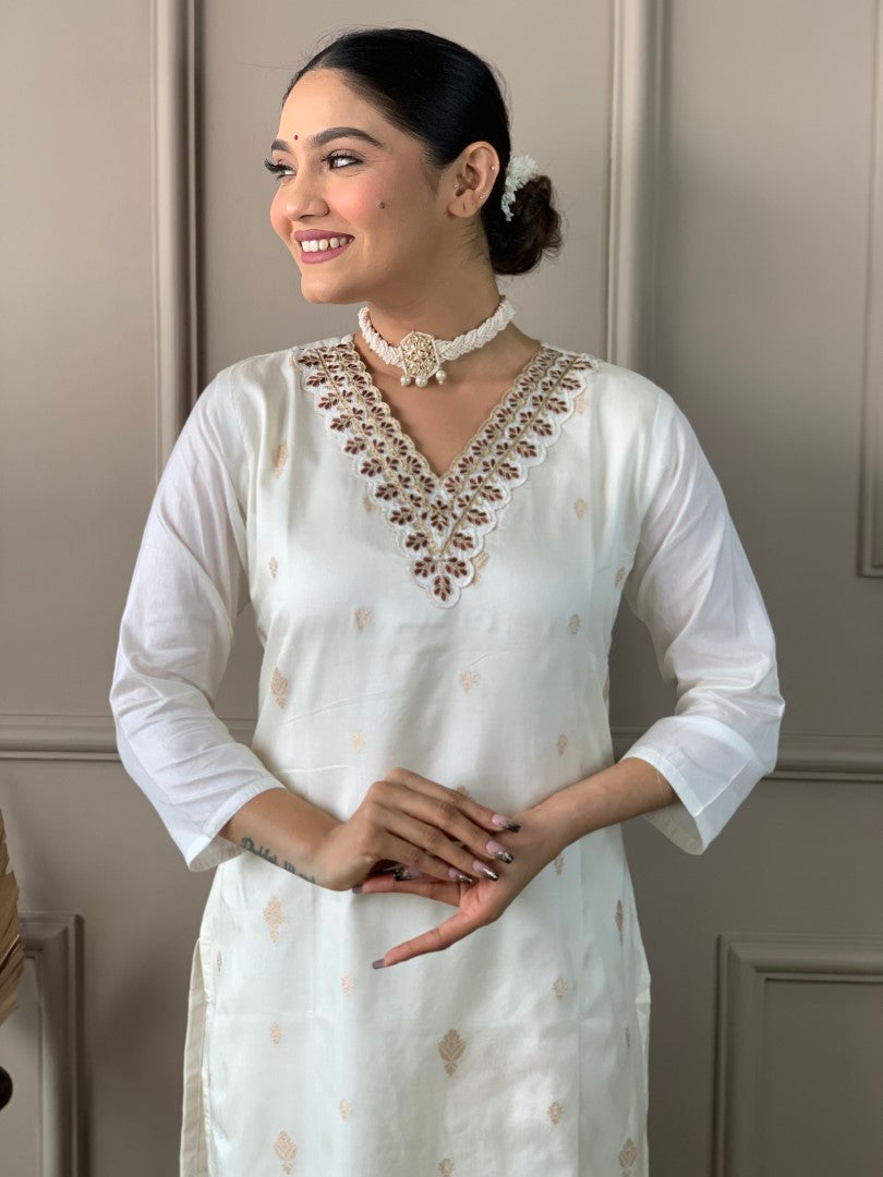 Off White Kurta Suit Sets  For Women