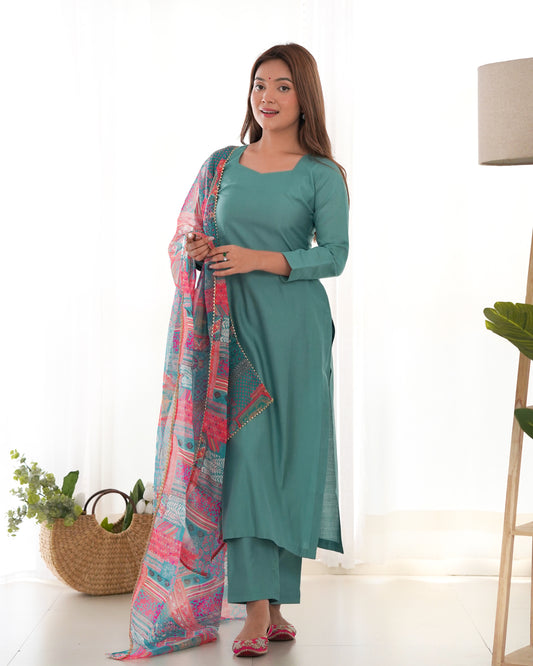 Soft heavy viscose straight fit kurta with dupatta and pants