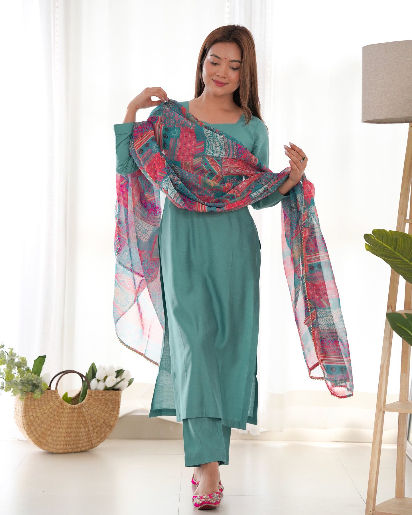 Soft heavy viscose straight fit kurta with dupatta and pants