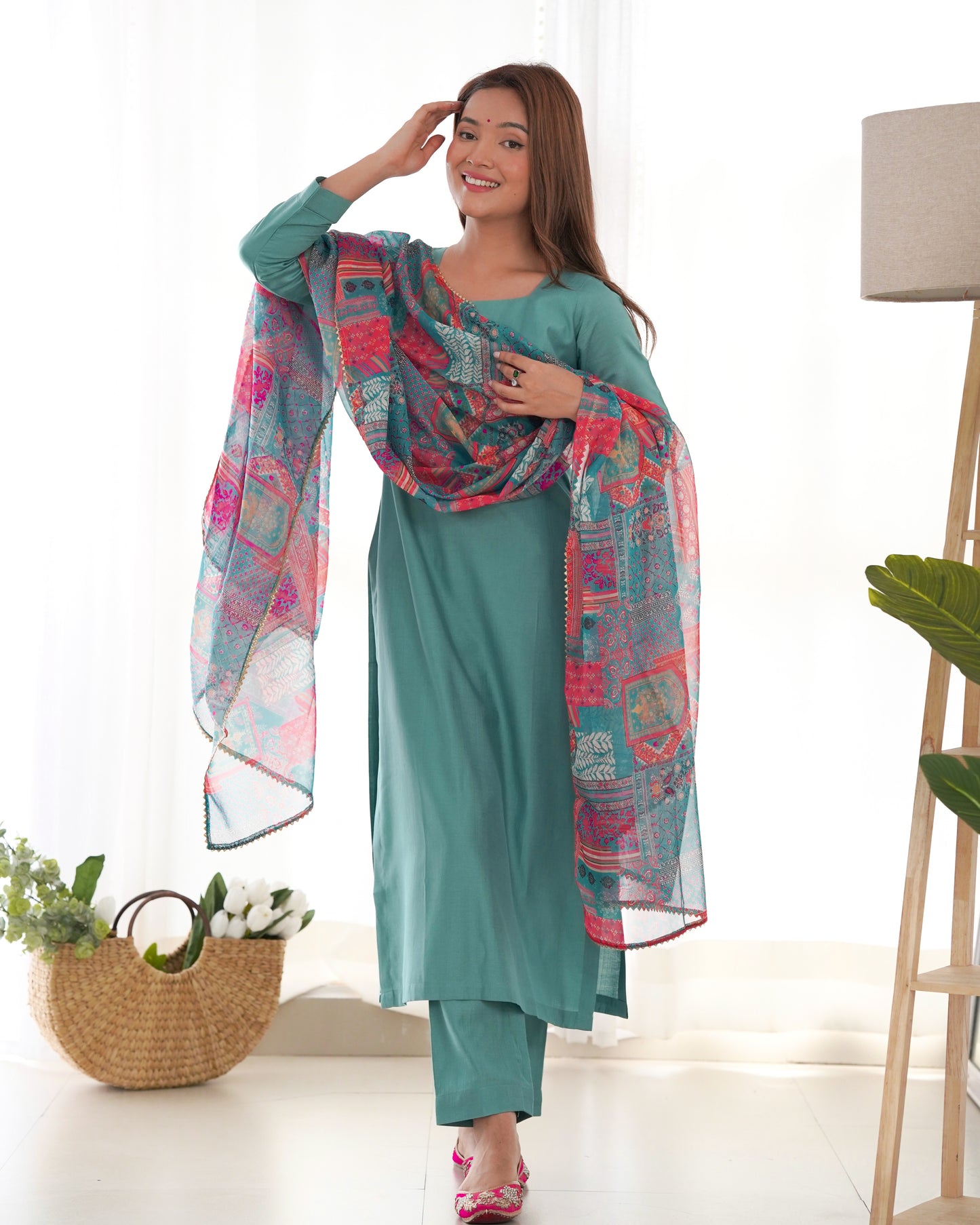 Soft heavy viscose straight fit kurta with dupatta and pants